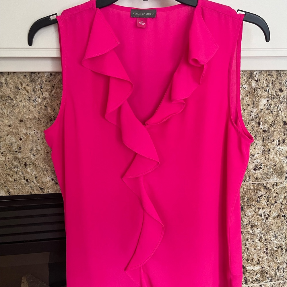 Vince Camuto Fuchsia Ruffle Sleeveless Blouse Barbie Pink